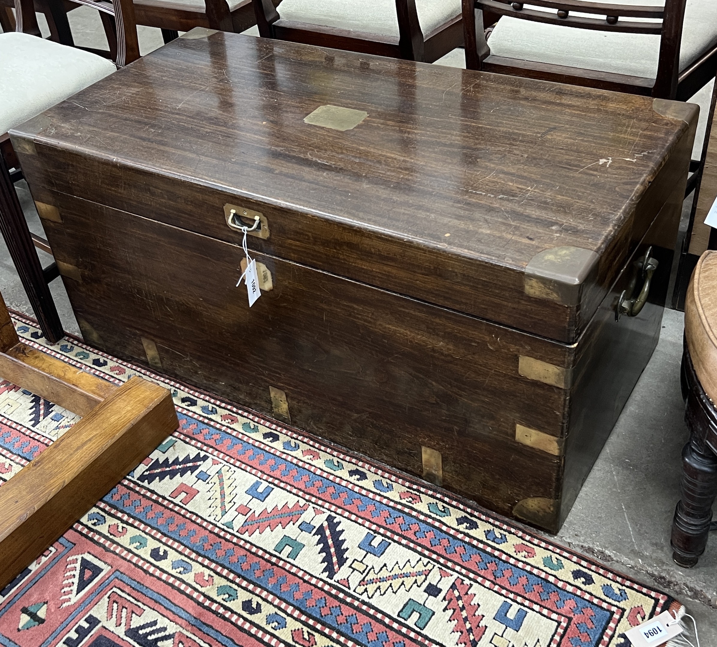 A 19th century brass mounted camphorwood trunk, length 104cm, depth 52cm, height 49cm